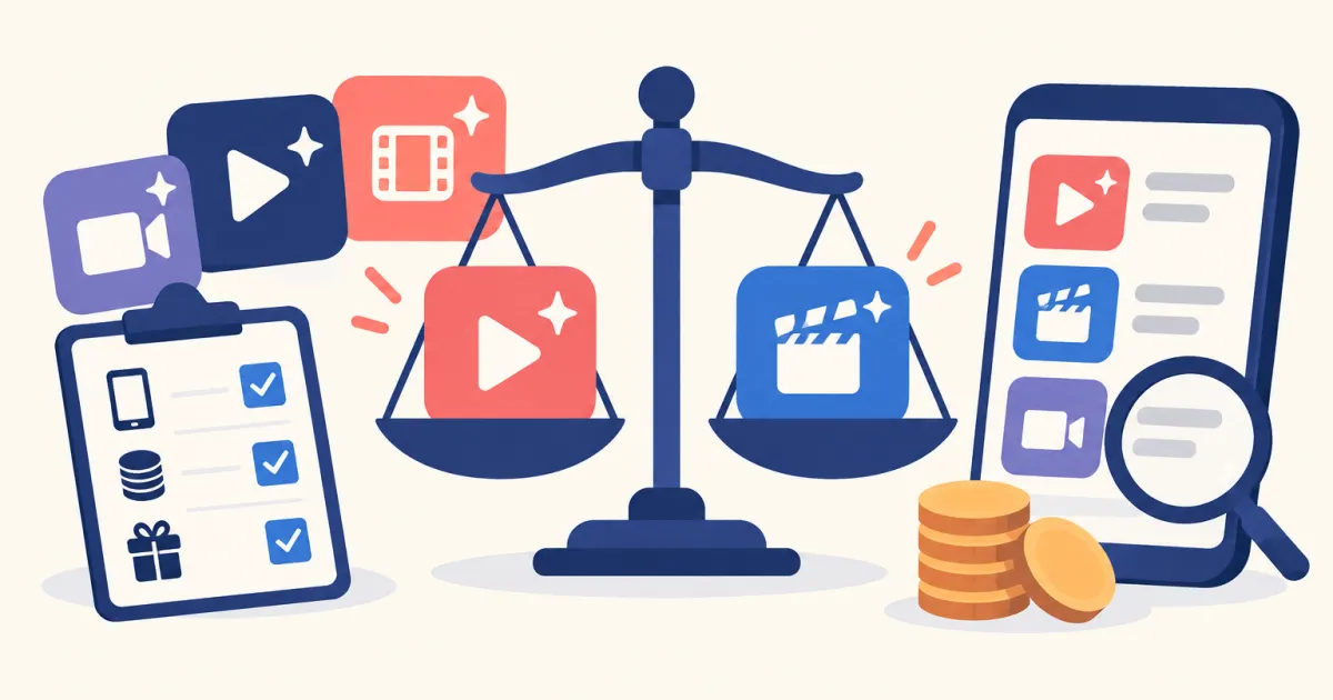 AI動画生成アプリ比較【2026年7月】——公式アプリの対応OS・アプリ内課金・無料枠をストアで実査