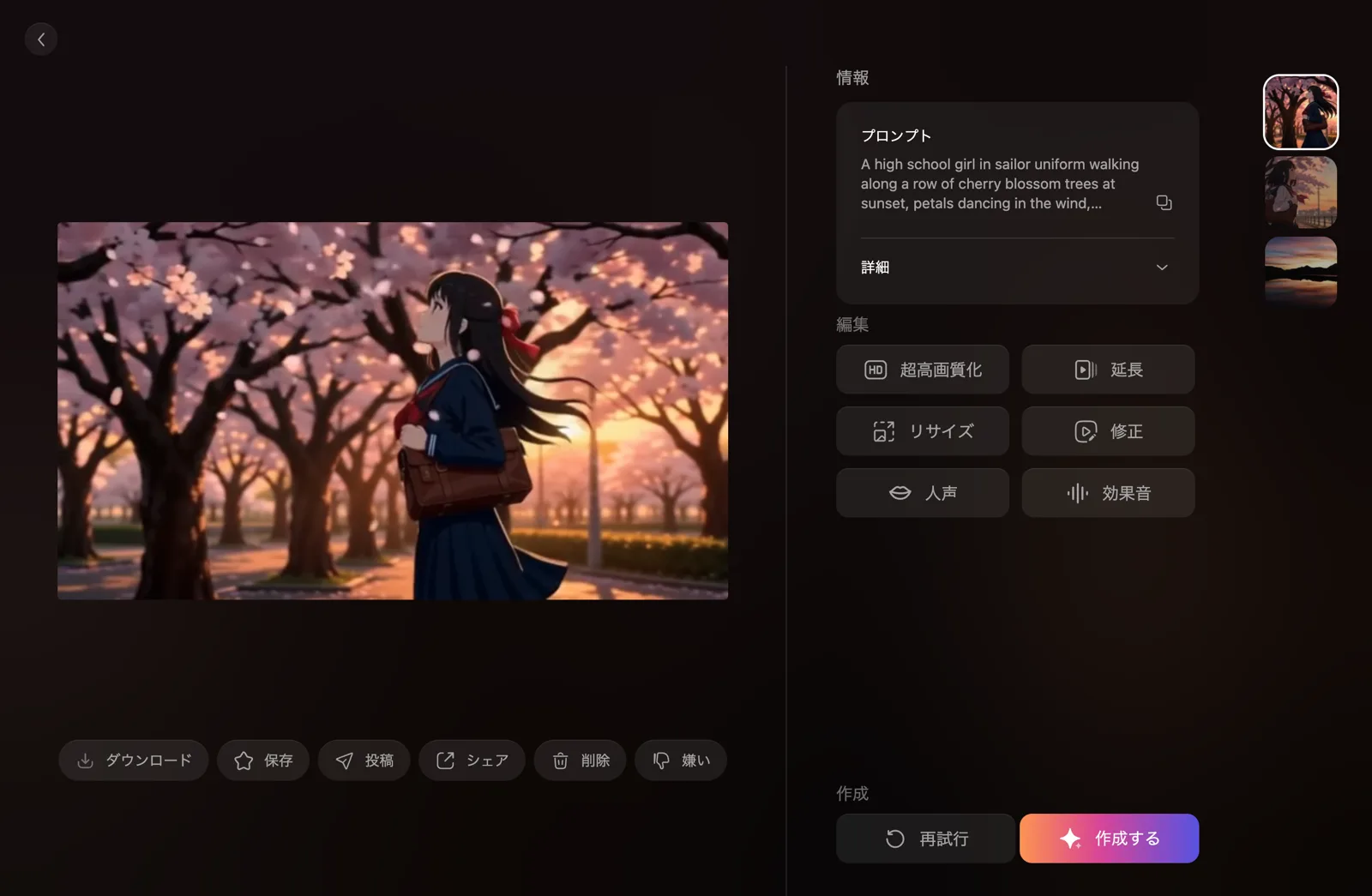 PixVerse 英語プロンプトの生成結果（対照）