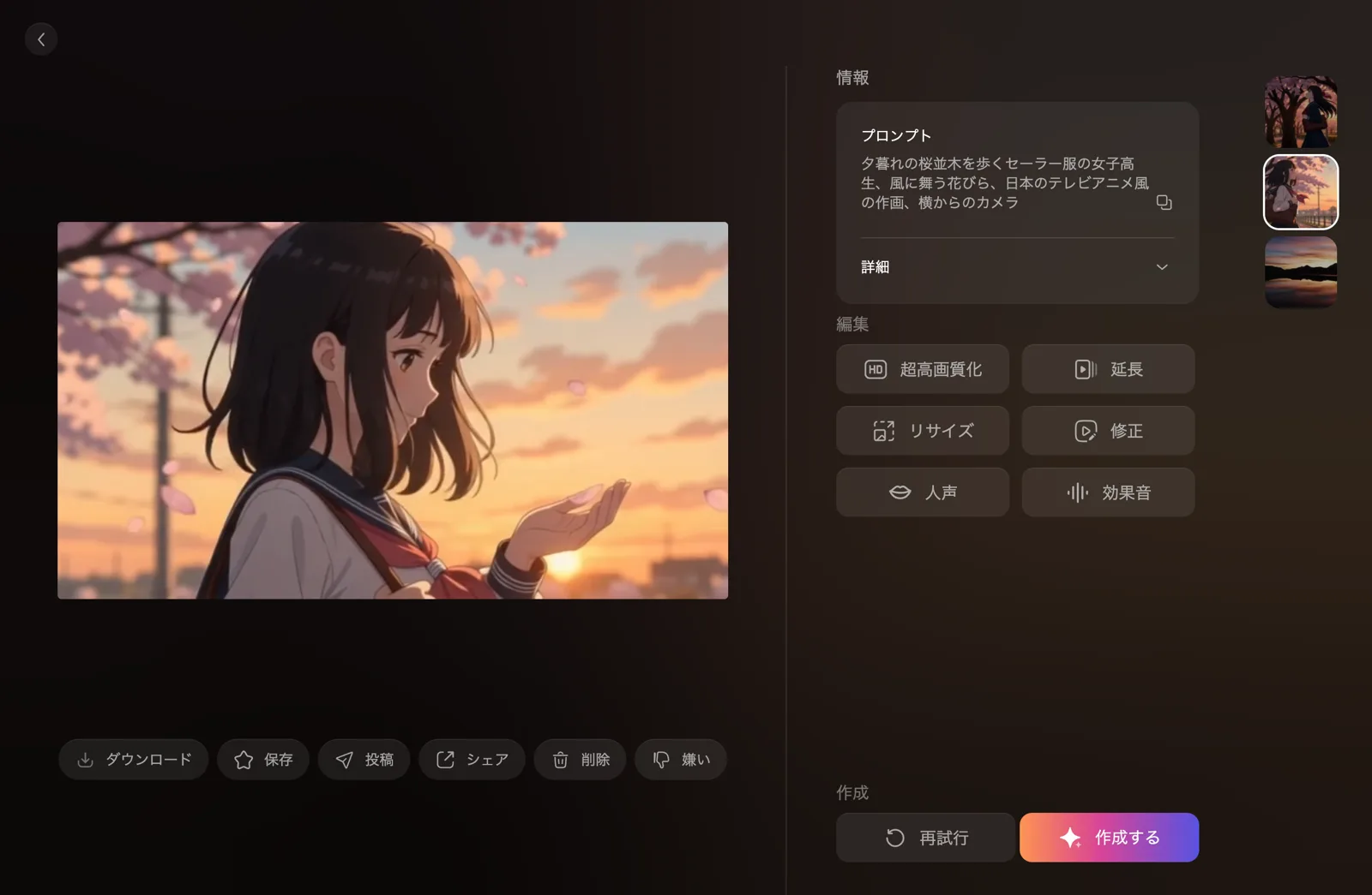 PixVerse 日本語プロンプトの生成結果